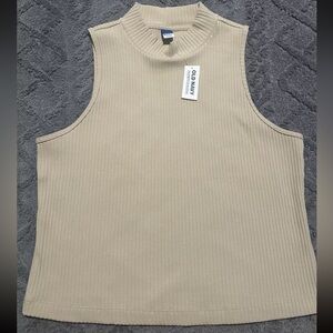 Old navy ripped halter top fitted rib knit tank top size large beige NWT
